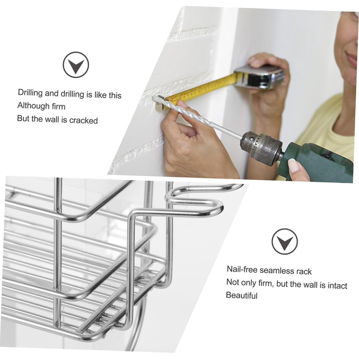 Estante de Ducha para Colgar Diseño sin Perforaciones en Acero Inoxidable Plata, Organizador para Baño Soporte para Cepillos y Capacidad para 2 Tazas