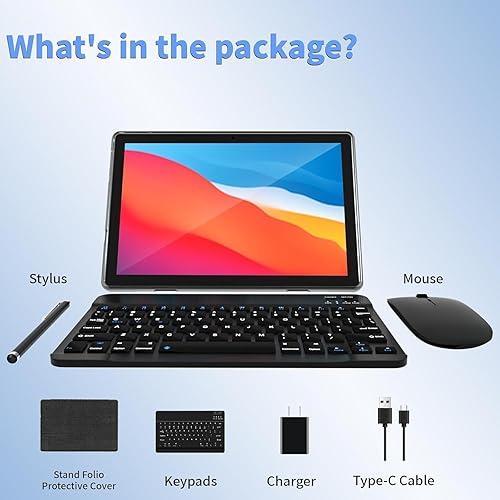 Vista 6 de ECOPAD Tablet Android 15, tabletas de 10 pulgadas con teclado y mouse de 12 GB de RAM + 64 GB de ROM + 1 TB expandido, tableta 2 en 1 con WiFi Set
