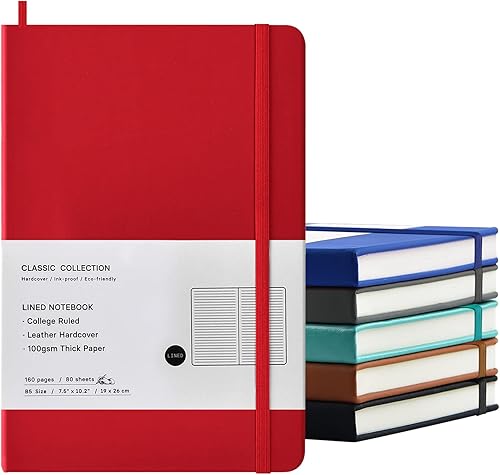 Paquete de 6 cuadernos B5, cuadernos de composición con rayas universitarias, diarios clásicos de tapa dura para oficina, hogar, escuela, negocios,