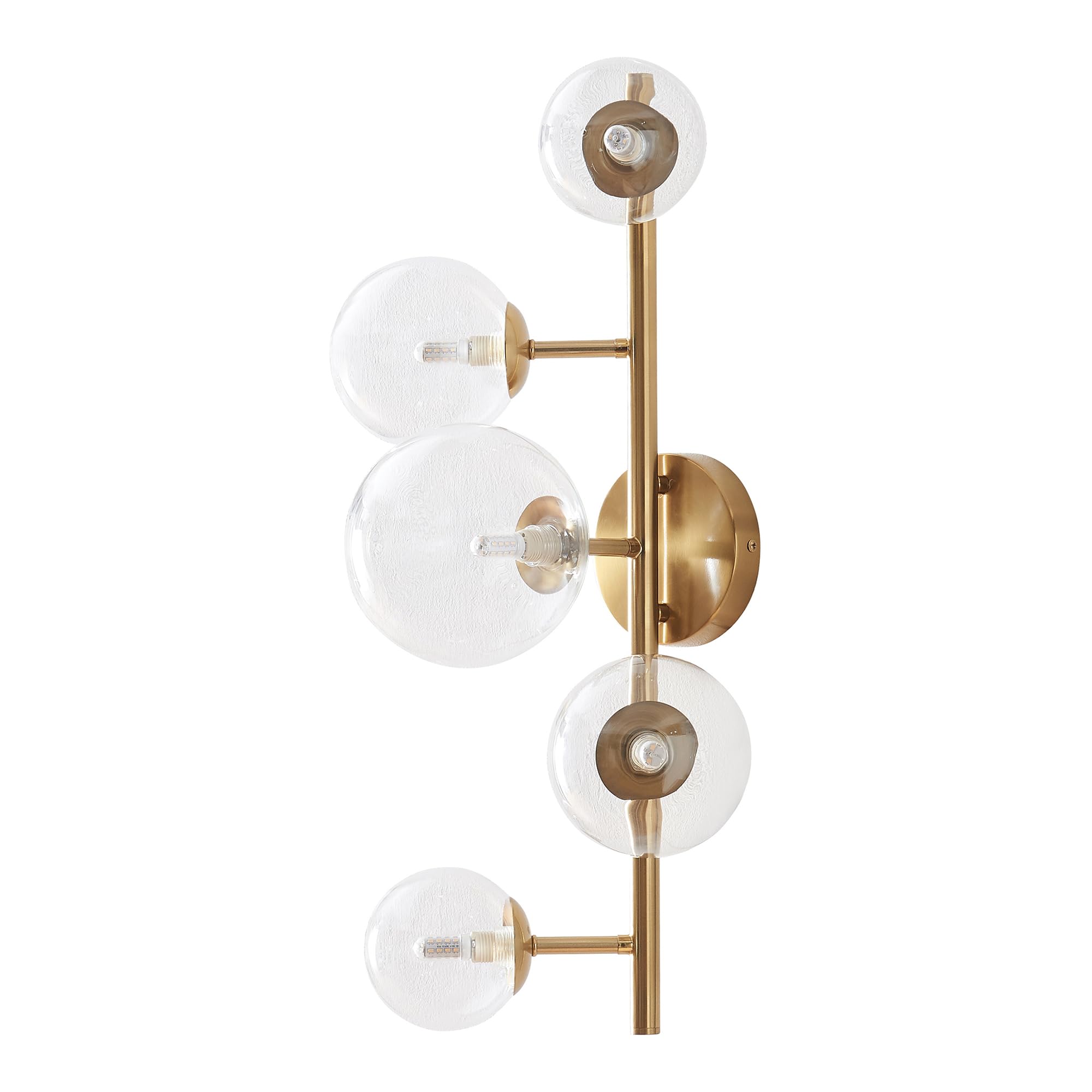 lux.pro Lampada da Parete per Interni con 5 Paralumi Sferici in Vetro Trasparente Applique a 5 Bracci Portalampada per Soggiorno Camera da Letto Corridoio - Dorato