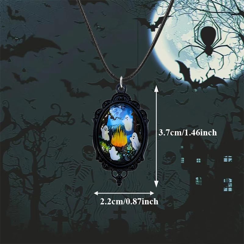 coadipress Gothic Ghost Earrings Necklace Set for Women Vintage Crystal Glass Ghost Cameo Pendant Necklace Cute Goth Ghost Earring Punk Mystic Halloween Jewelry - Image 5