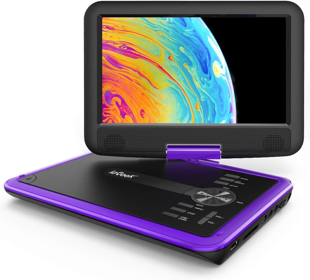 ieGeek 11.5" Portable DVD Player for Kids and Car, 9.5" Eye-Protective Screen with 5 Hours Rechargeable Battery, Support Sync TV/USB/SD Card and Multiple Disc Formats, Regions Free - Purple