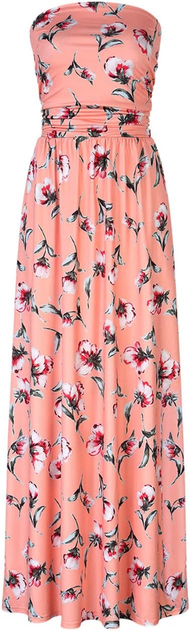 Women's Strapless Bohemian Floral Maxi Long Dress (Pink Orange, XL) - Image 3