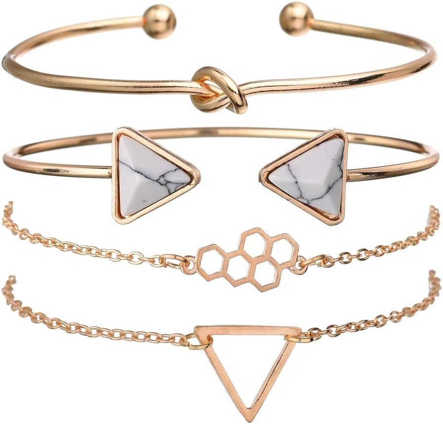 Set of 4 Multilayer Charm Bangle Gold Plated Bracelet for Women and Girls (Golden) (10695b), One Size