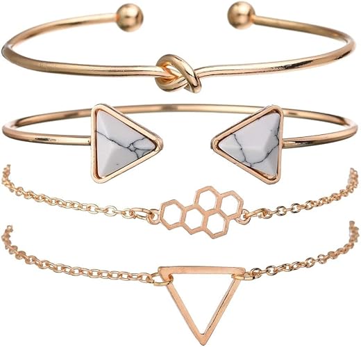 Gold Plated Multilayer Charm Bangles Set for Women and Girls