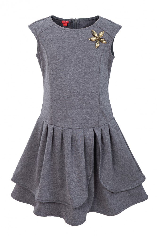 Vestido de niña gris La-V de 116 cm de punto suave infantil 3