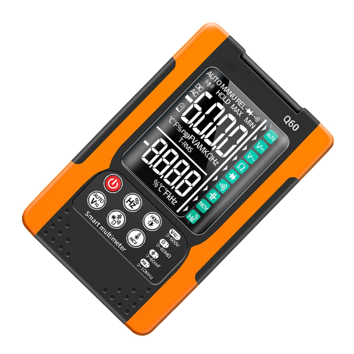 Q60 Portable Digital Multimeter with Auto Ranging, Ncv Non-Contact Voltage Tester, True Effective Value, Diode and Continuity Testing, Backlit LCD, Data Hold, Auto Power Off –