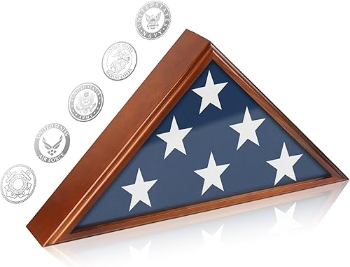 Vitrina para bandera de entierro, caja de exhibición de bandera militar de madera de 9.5 x 5 pies para pared o mesa, soporte para bandera de