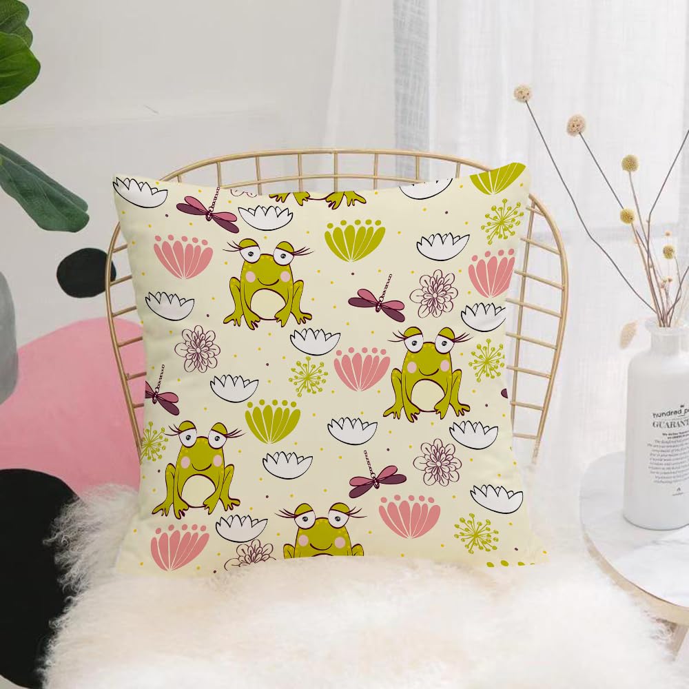 HYMSXW Cushion Cover,Throw Pillow Case Home Decorative for Living Room Bedroom Sofa Chair 20X20 Inch,with cartoon frog in light colors.,Pillowcase 50X50cm