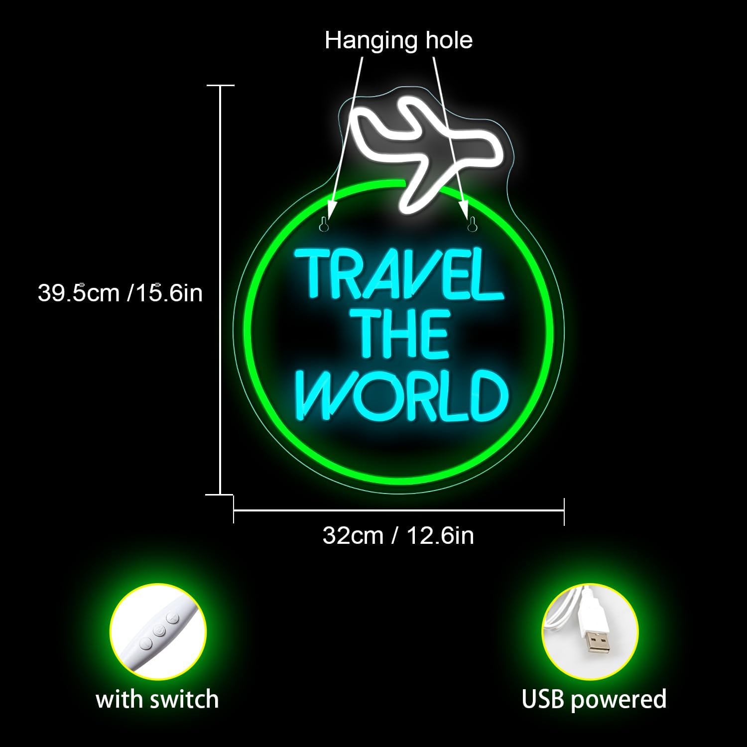 Ineonlife Travel the World Insegne al neon, bianco verde blu... 5 61oCMRLdVEL. AC SL1500