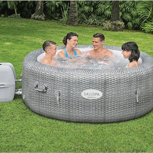 Bestway 4-6 Person SaluSpa Honolulu AirJet Inflatable Hot Tub Spa, 77" x 28" Round Portable Spa with 140 Soothing Jets and Insulated Cover