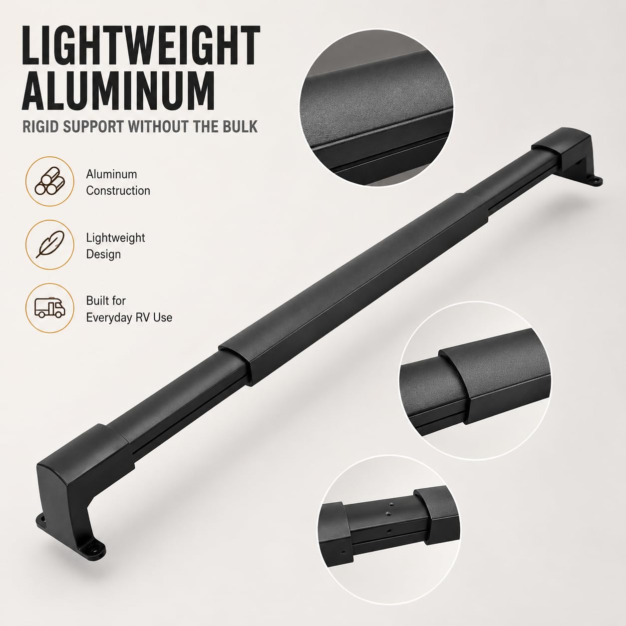 Barra de agarre ajustable de aluminio para puerta de caravana de 20 a 32 pulgadas, mango de seguridad ergonómico ligero y resistente, barra transversal de metal universal para caravana
