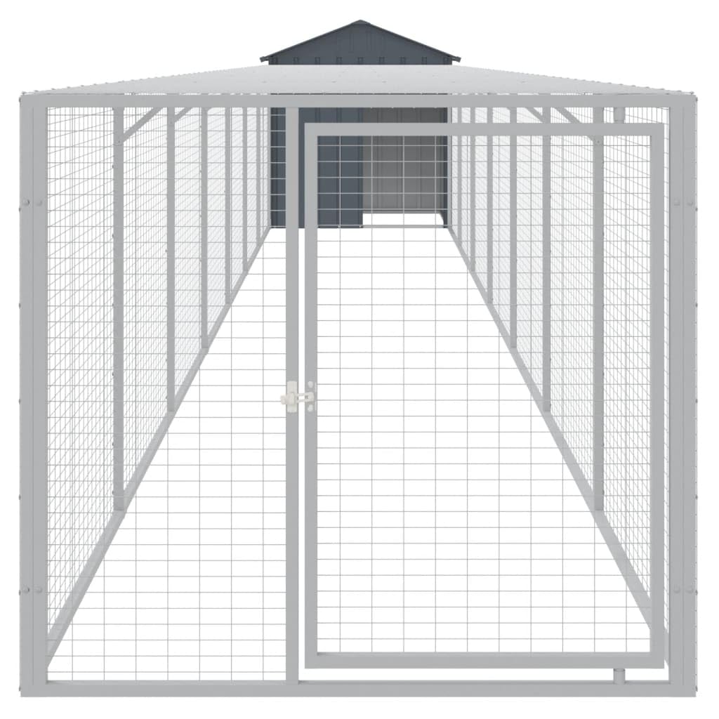 vidaXL Jaula Gallinas con Corral, Caseta de Pollos con Tejado, Recinto de Animales, Gallinero para Jardín Patio, Acero Galvanizado Gris