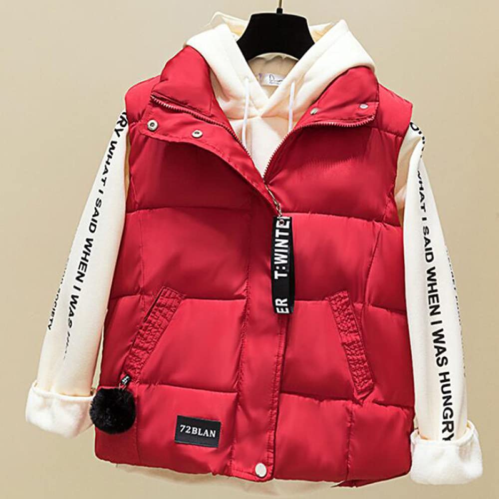 Doudoune sans Manche Femme, Gilet Matelassé Gilet Léger À Revers avec Pompon Gilet Matelassé Décontracté Veste sans Manches Rembourrée Steppweste pour La Randonnée Femme Adolescente Sport De
