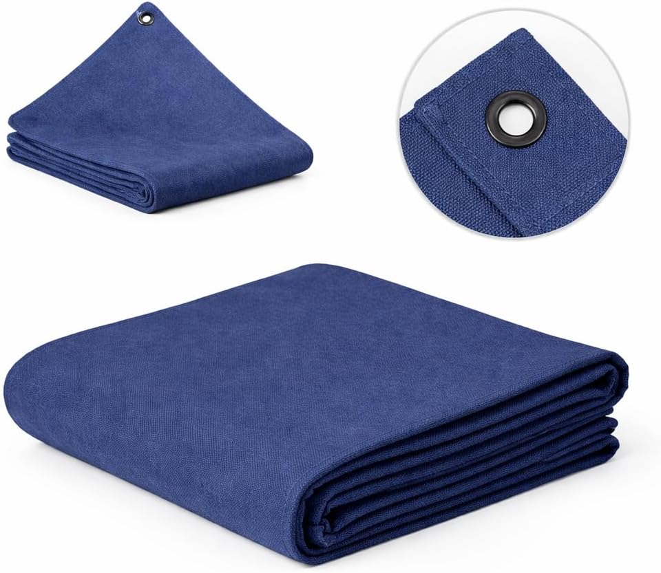 ZUPERIA Heavy Duty Canvas Tarp (8' x 10' ft - Pack of 2) with Rustproof Grommets, UV Resistant & Tear Resistant Multipurpose Tarpaulin Cover for Outdoor, Industrial & Commercial Use (Navy Blue)