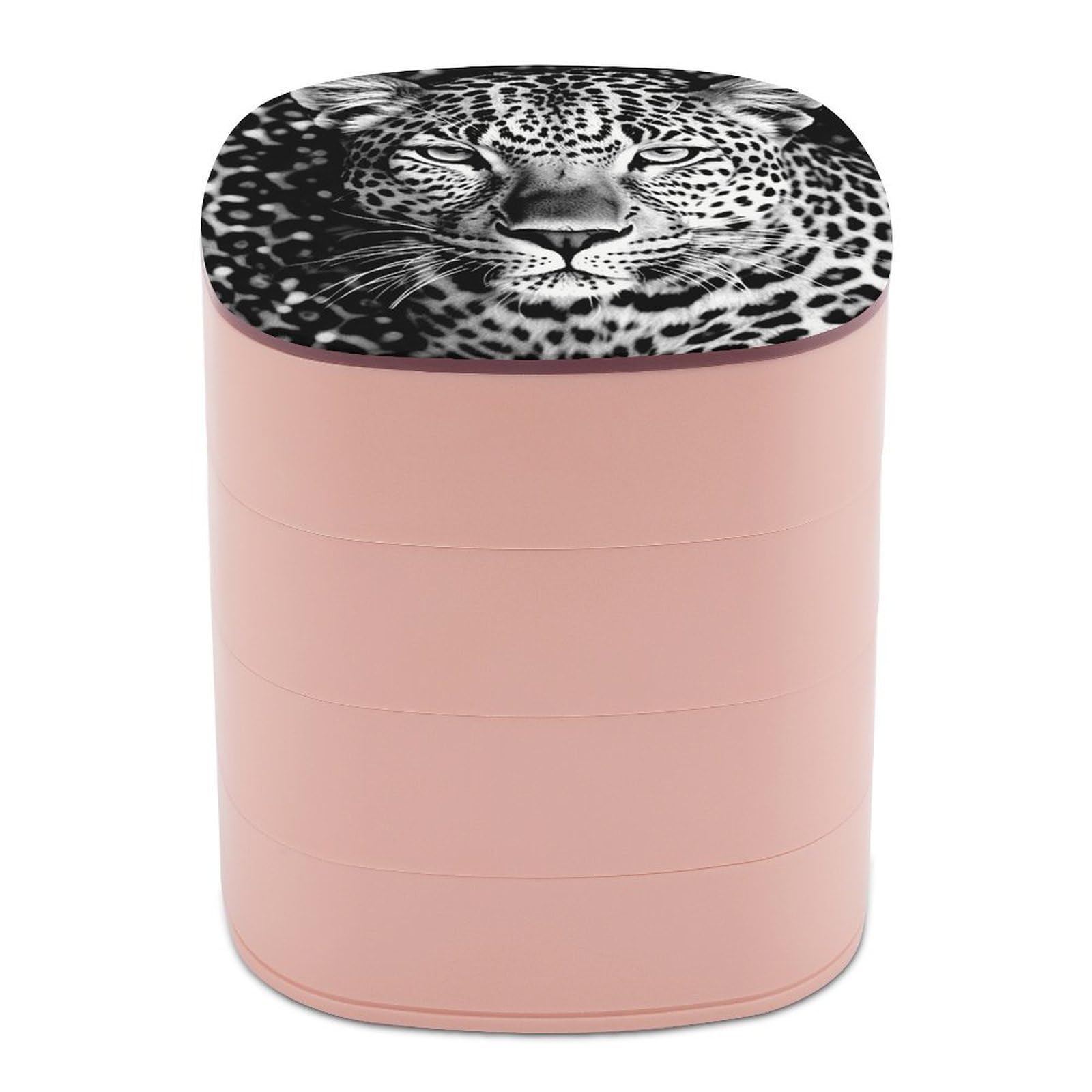 LZQPOEAS Black And White Leopard Face Jewelry Box Women Jewelry Organizer Travel Jewelry Case Cute Necklace Ring Storage Organizer 4-Layer Rotating Jewelry Tray Case with Mirror for Bracelets