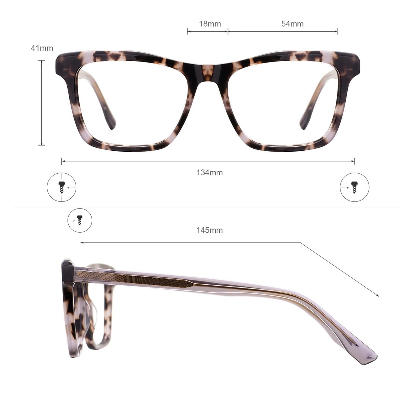 Rechteckige Brille aus Acetat, Vollrand, Nerd-Brille, große Lesebrille, Brillengestell for Damen und Herren(Grey)