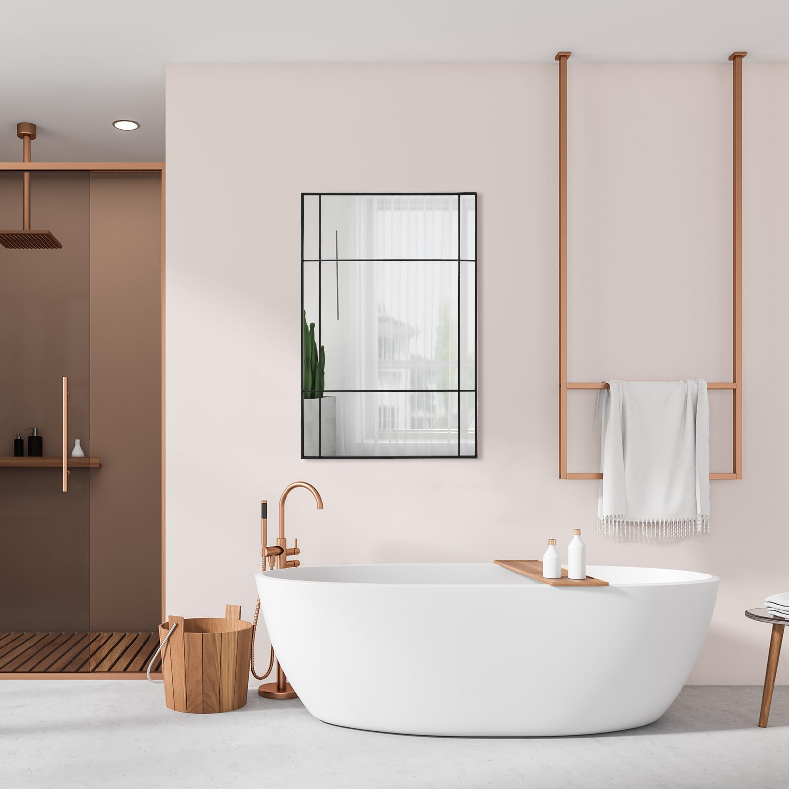 Muzilife Specchio da Parete Nero con Cornice in Metallo, 90x60 cm Specchio Decorativo Rettangolare per Camera da Letto, Sala da Pranzo, Corridoio, Bagno, Appendibile o Appoggiato alla Parete