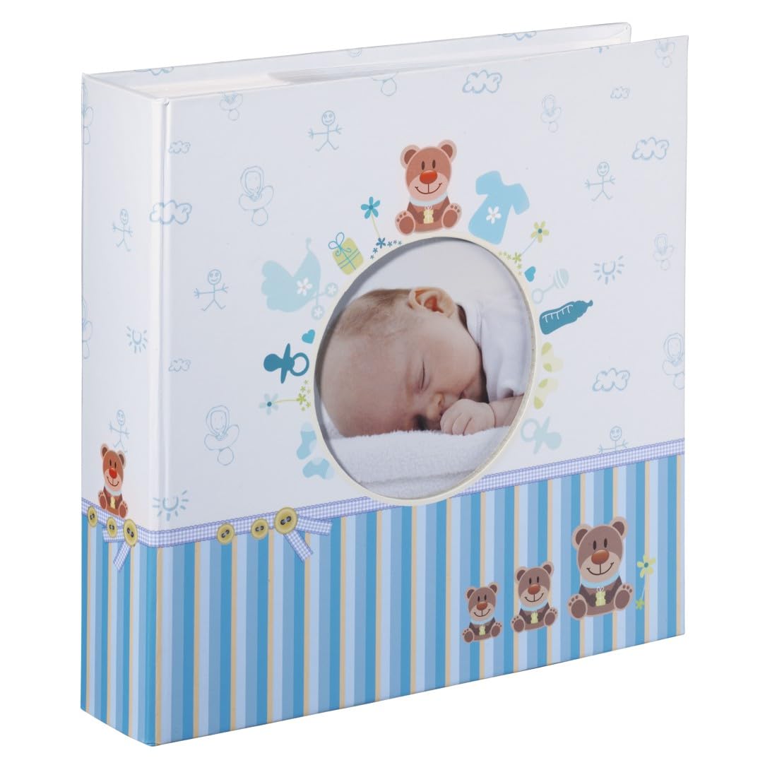 HAMA | Álbum de fotos de 22,​5x22,​5cm (álbum para 200 fotos de 10x15cm, Imagen en la portada, Idea de regalo, album de fotos para bebes, Regalo de San Valentin) Color Azul