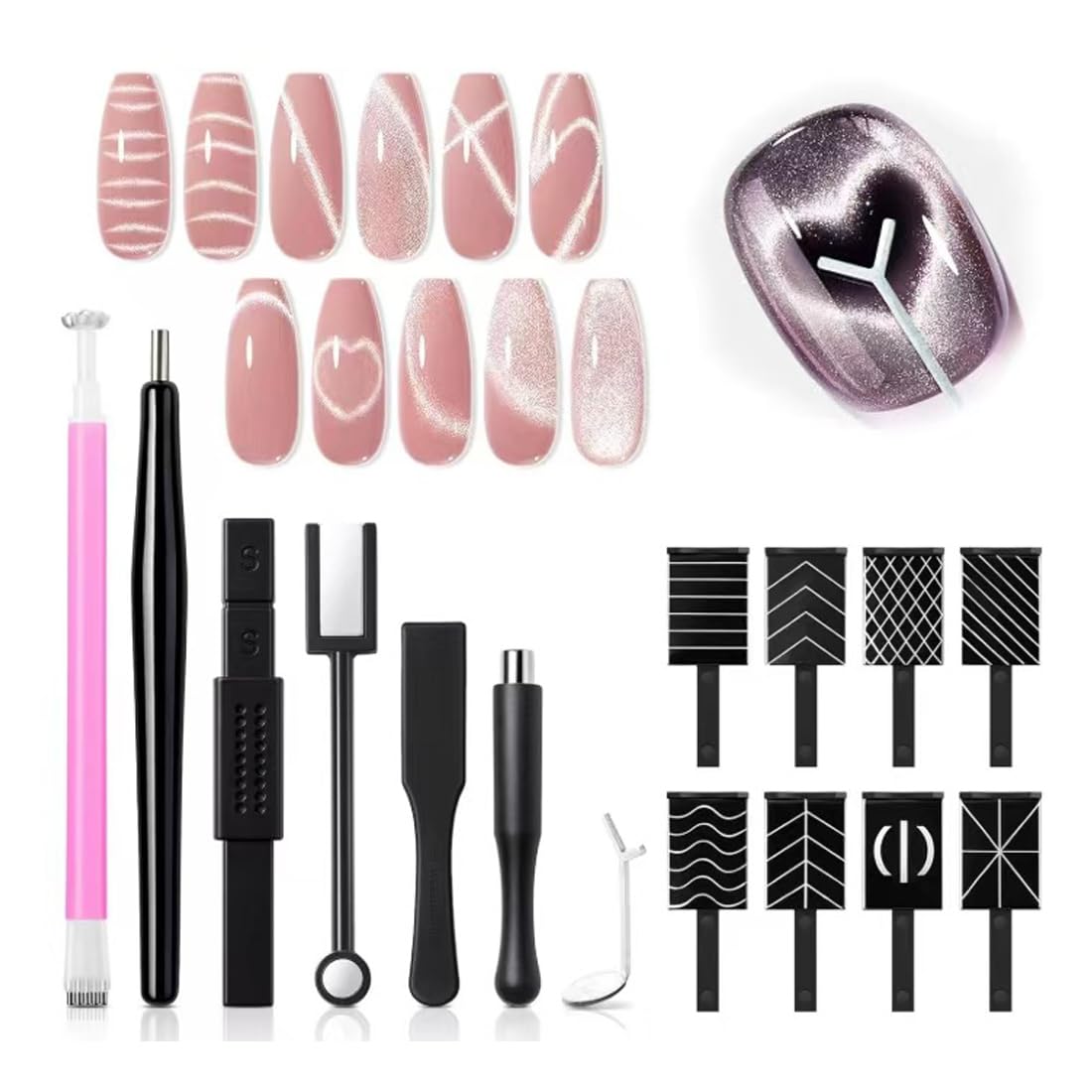 15 Pezzi Magnete Bastone Set per Unghie Penna Magnetico Cat Eye Kit Magneti per 3D Effetti Occhio di Gatto DIY Nail Art Tool per UV Gel Polish Polvere o Smalto Strumento