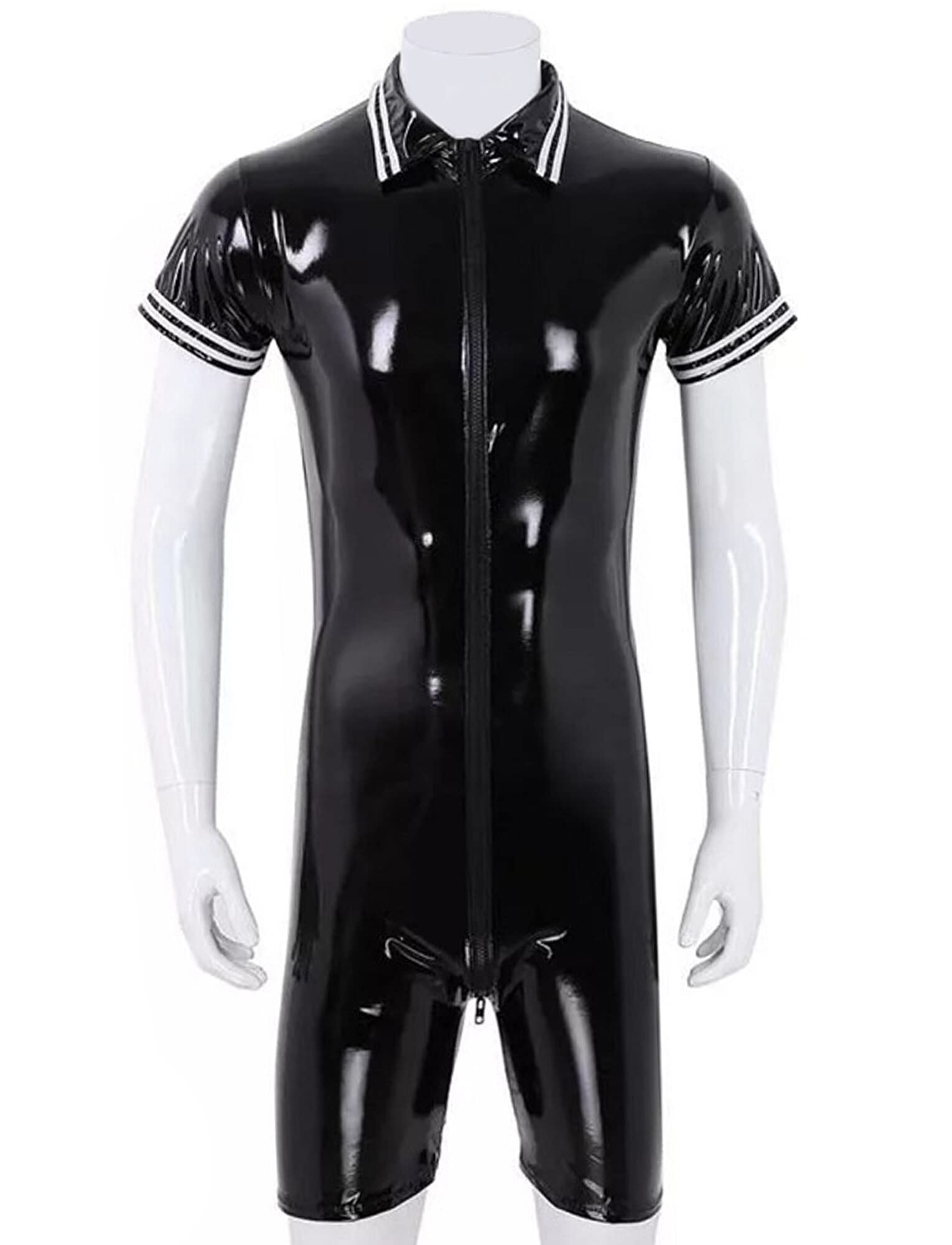 AIEOE Mono para hombre de piel de charol de PVC, con cremallera larga, sexy, corte ajustado