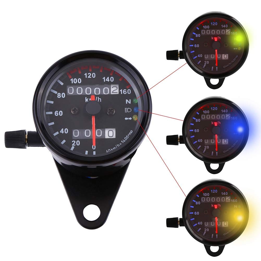 Tachimetro universale per moto, misuratore contachilometri con doppio display digitale 12V, misurazione della velocità massima 160 Km/h(Nero)