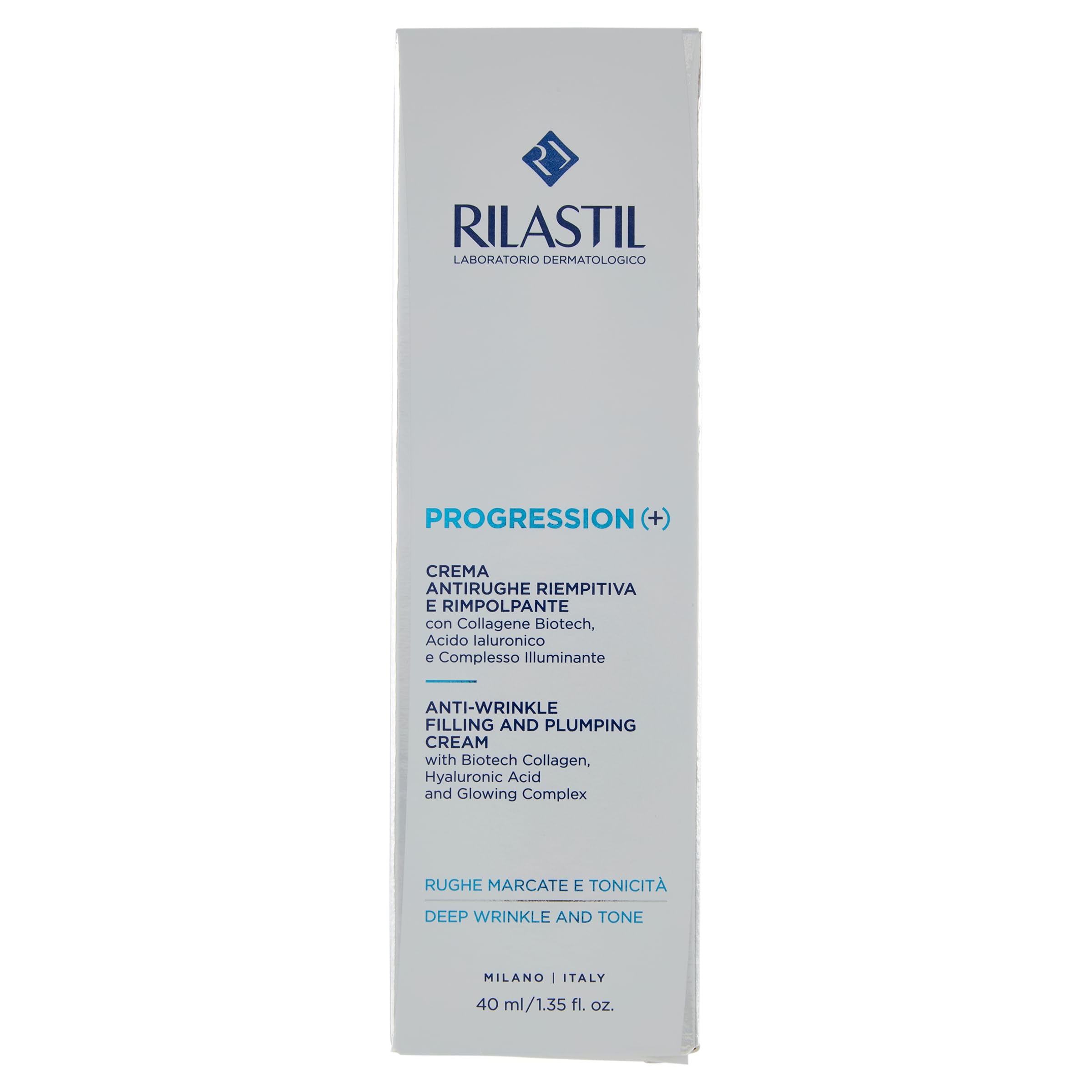Rilastil Progression(+) Crème Anti-Rides Repulpante, Soin Rides Marquées, Anti-Âge, Peaux Matures, Collagène et Acide Hyaluronique, 40 ml