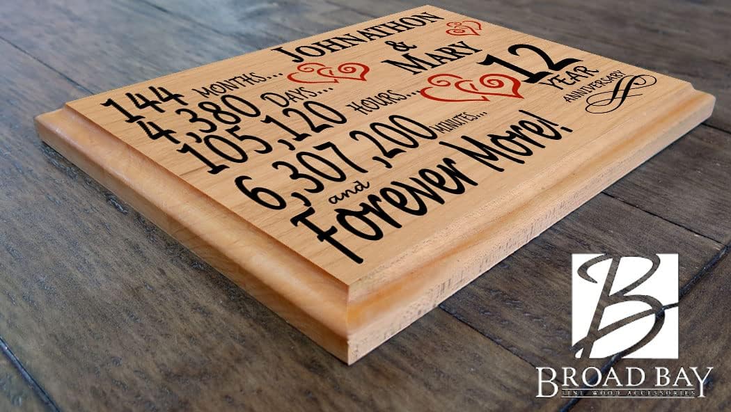 12th Anniversary Sign Gift Personalized 12 Year Wedding Anniversary Present for Wife Husband Couple - Solid Wood - Made in the USA
