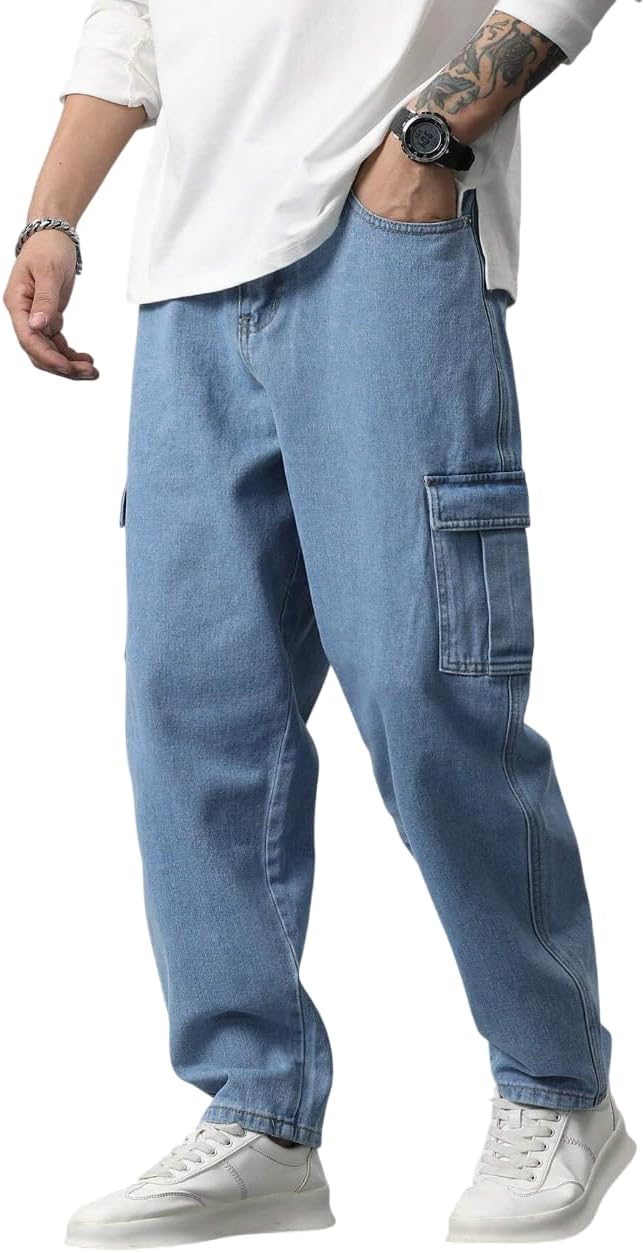 TAGAS Men Loose Fit Men's Flip Pocket Jeans || Mens Stylish Cotton Loose Fit Denim Cargo || Multi-Pocket Styling Pant||