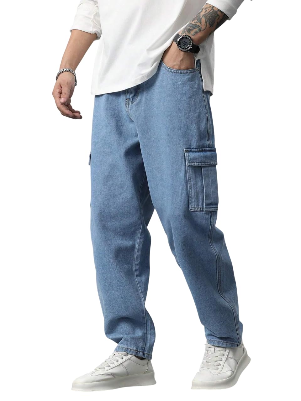 Men Loose Fit Men's Flip Pocket Jeans || Mens Stylish Cotton Loose Fit Denim Cargo || Multi-Pocket Styling Pant||