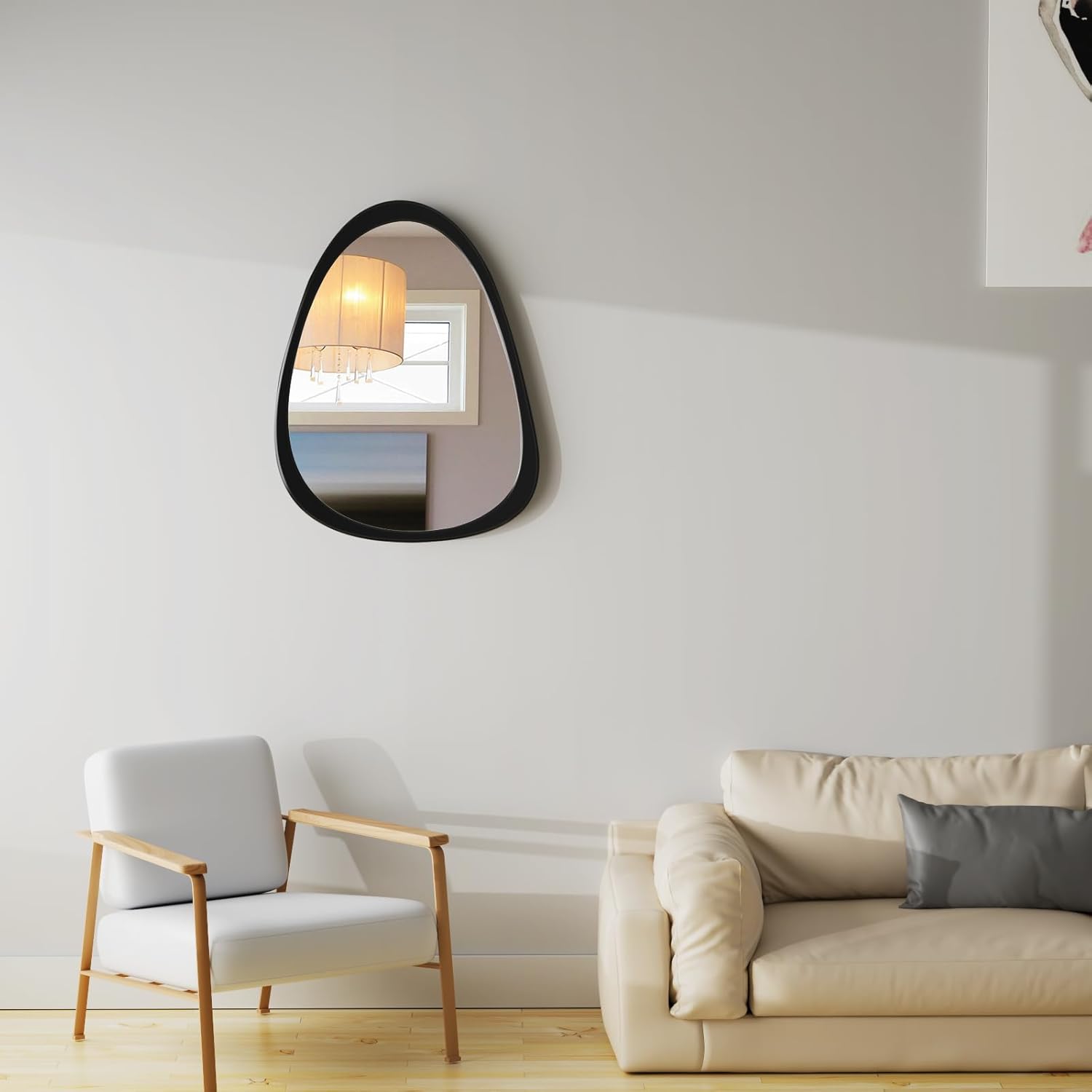 15" X 12" Irregular Wall Mirror, Black Wooden Framed Mirror, Asymmetrical Wall Mirror for Living Room Bedroom Bathroom Entryway, Small Modern Decorative Hanging Hook Style Mirror