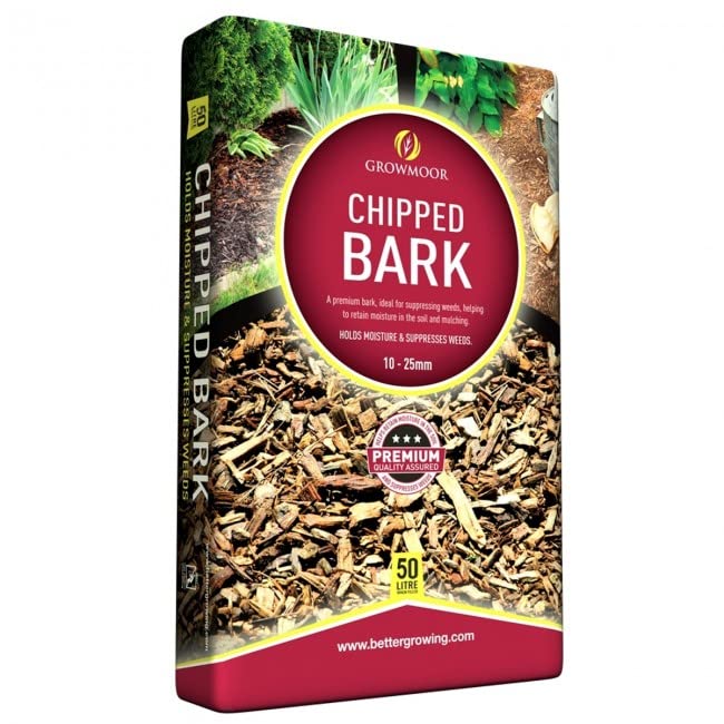 GROWMOOR Chipped Bark 50L - Decorative Garden Chip Bark 10-25mm Pieces