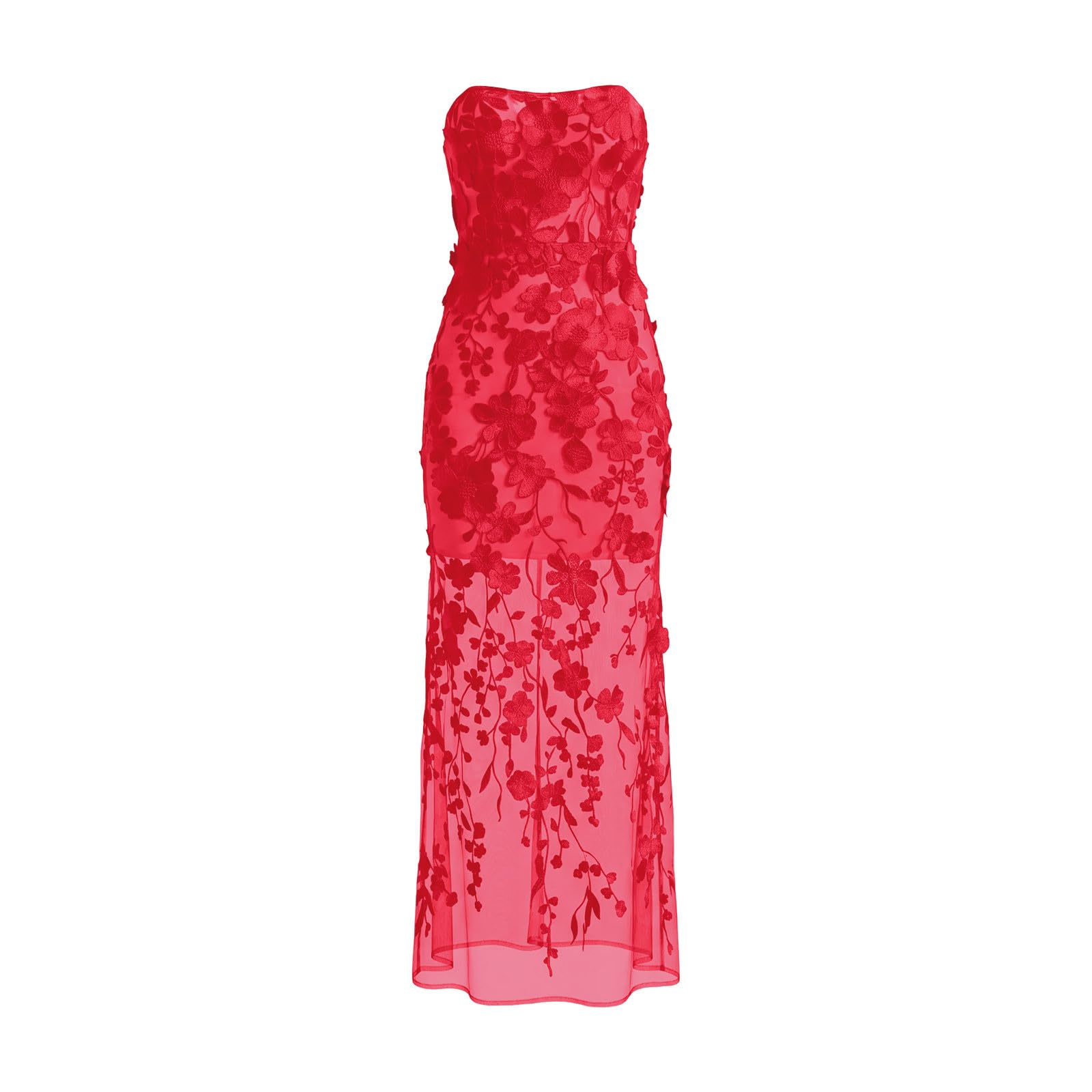 Vestido Ajustado Informal de Verano con Tres Apliques Florales y Vestido de Fiesta sin Tirantes
