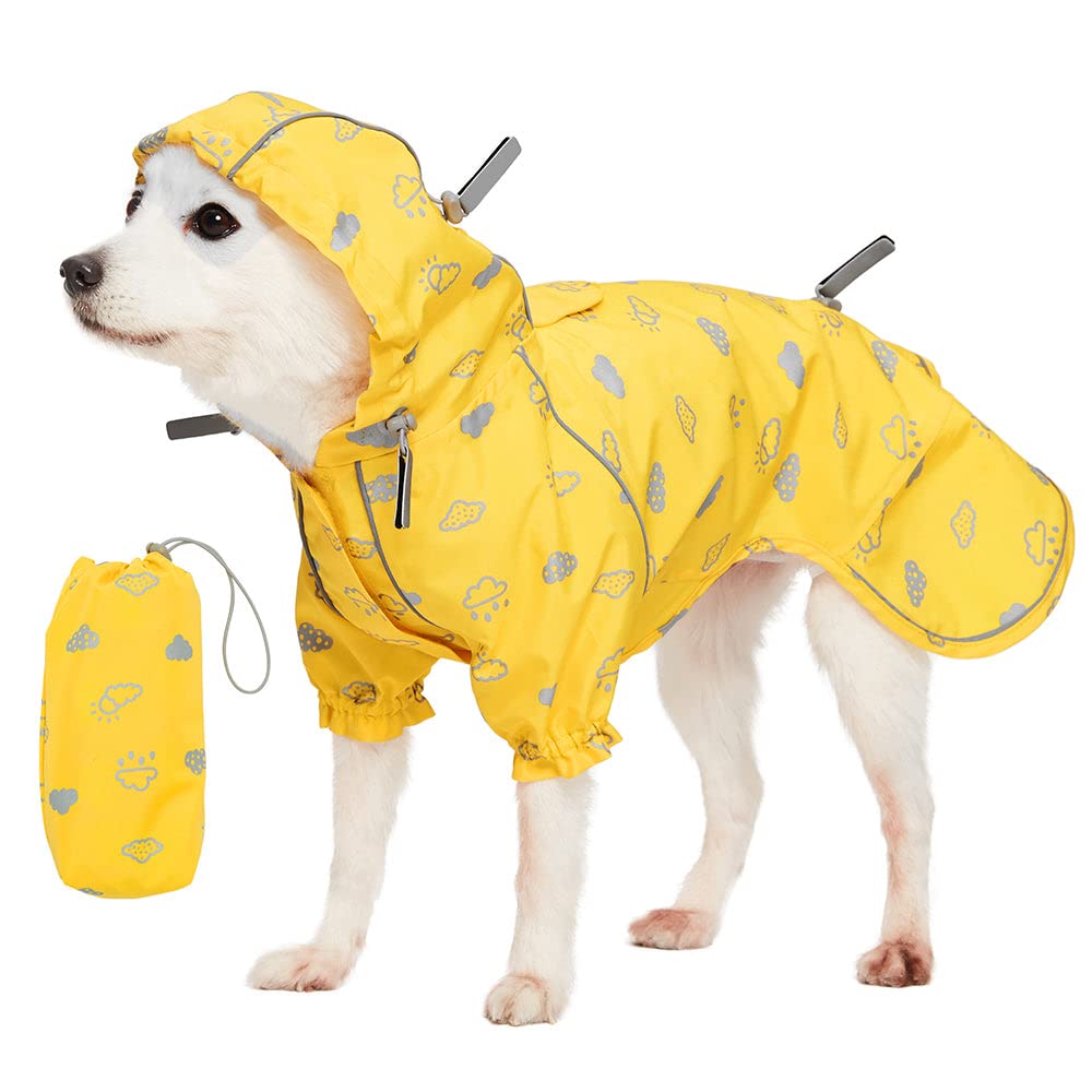 Manteau de pluie pour chien imperméable et léger avec capuche protectrice et fente harnais