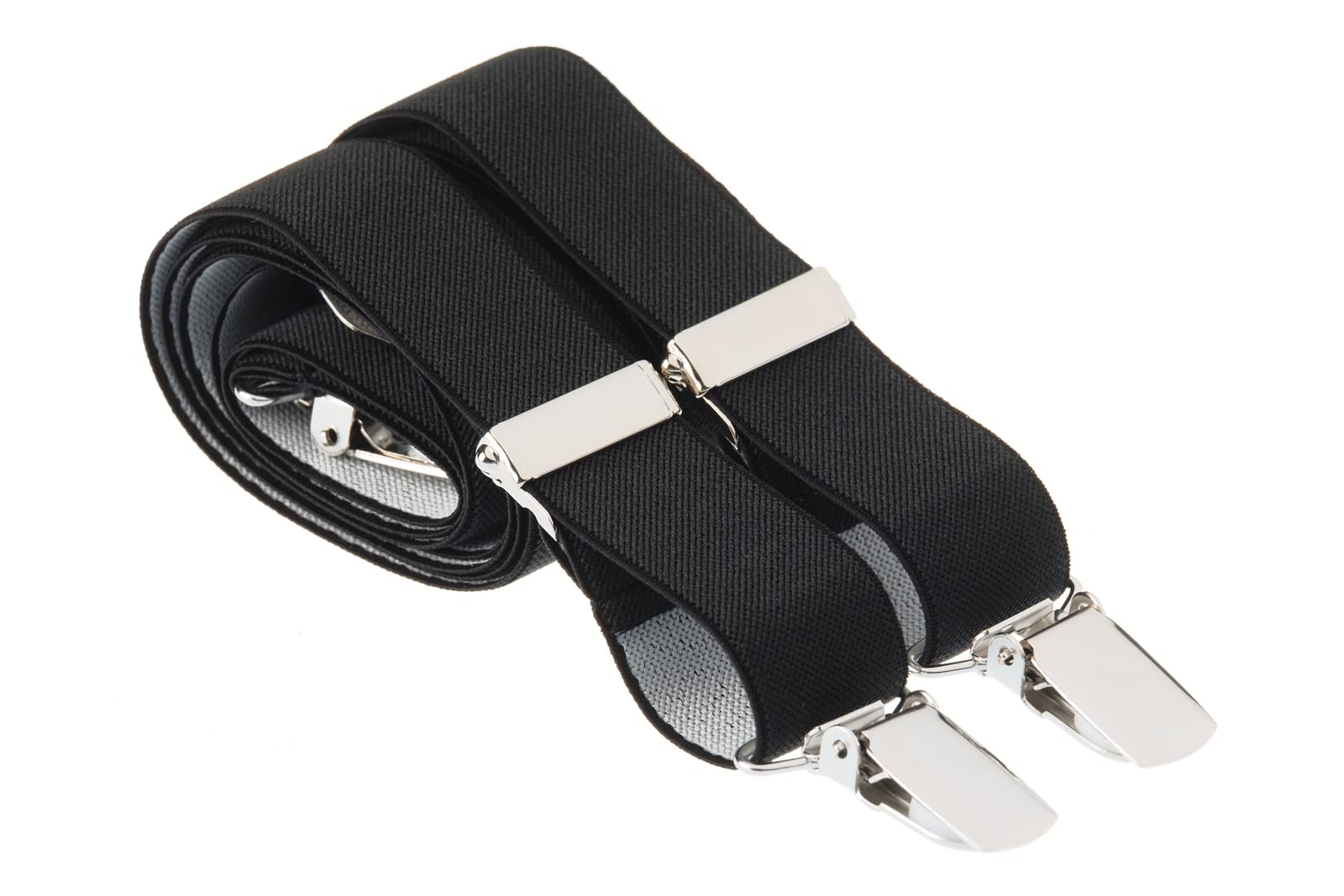 Mandittions Men's Black Xl Plain Slim Trouser Braces 25Mm With 4 Silver Clips Extra Long 48 Inch