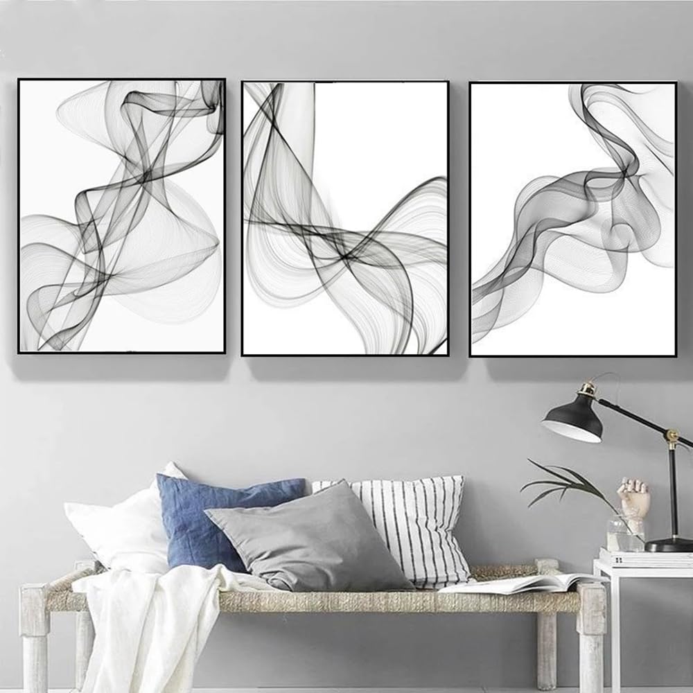 Cuadros murales minimalistas modernos pósteres en blanco y negro lienzo abstracto geometría arte línea cuadros negro blanco para decoración de salón sin marco (A, 40 x 60 cm)