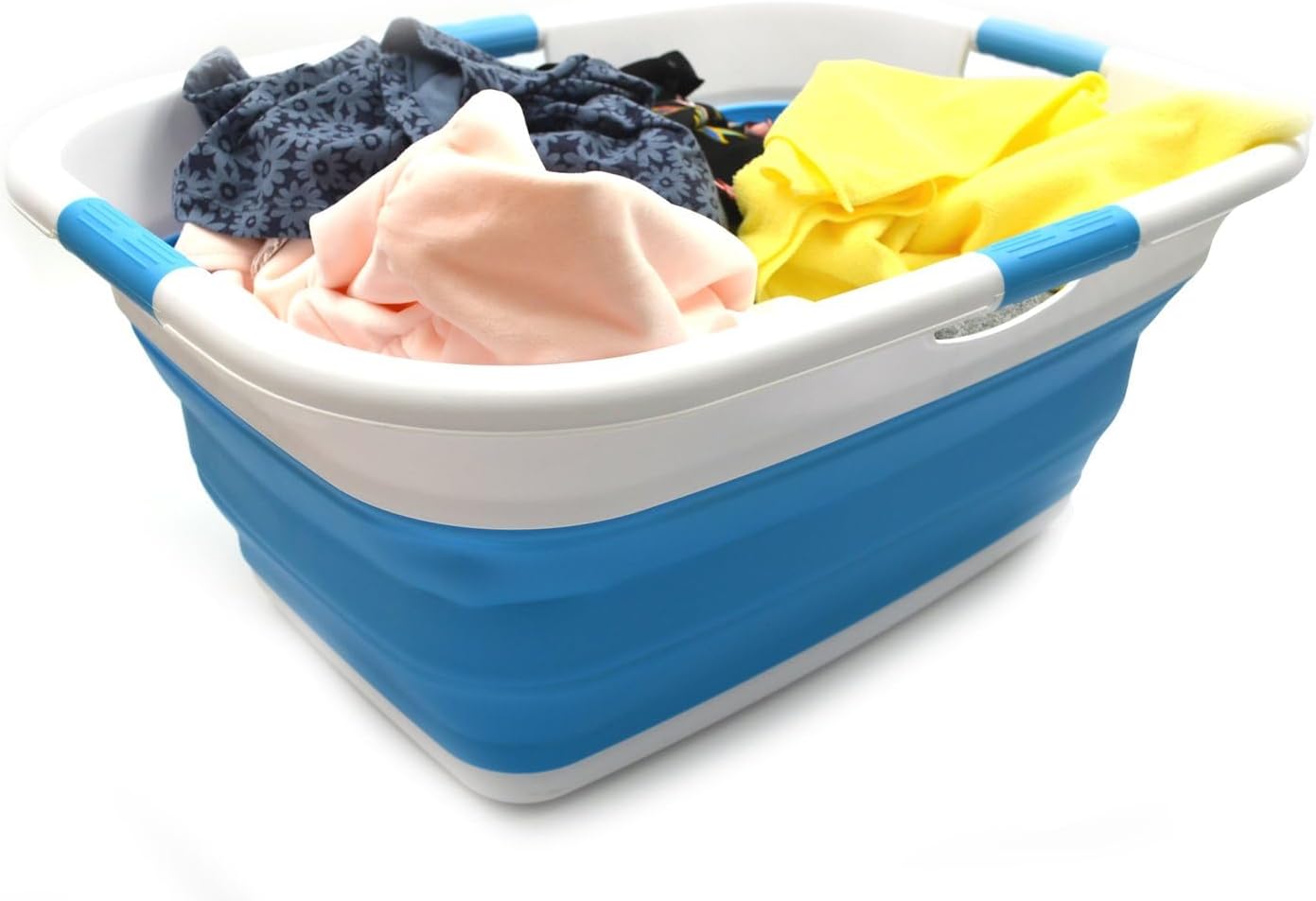 SAMMART 49L Collapsible 4 Handled Laundry Basket-Foldable Storage Container-Portable Washing Bin-Space Saving-Pet Bath Tub,Water capacity 37L(1, Sky Blue), Size : 25.4 x 18.7 x 10.25 inches