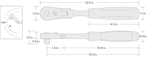 Miniatura 7 de TEKTON Trinquete largo de agarre cómodo de liberación rápida con cabezal flexible de 38 pulgadas x 12 pulgadas SRH32112