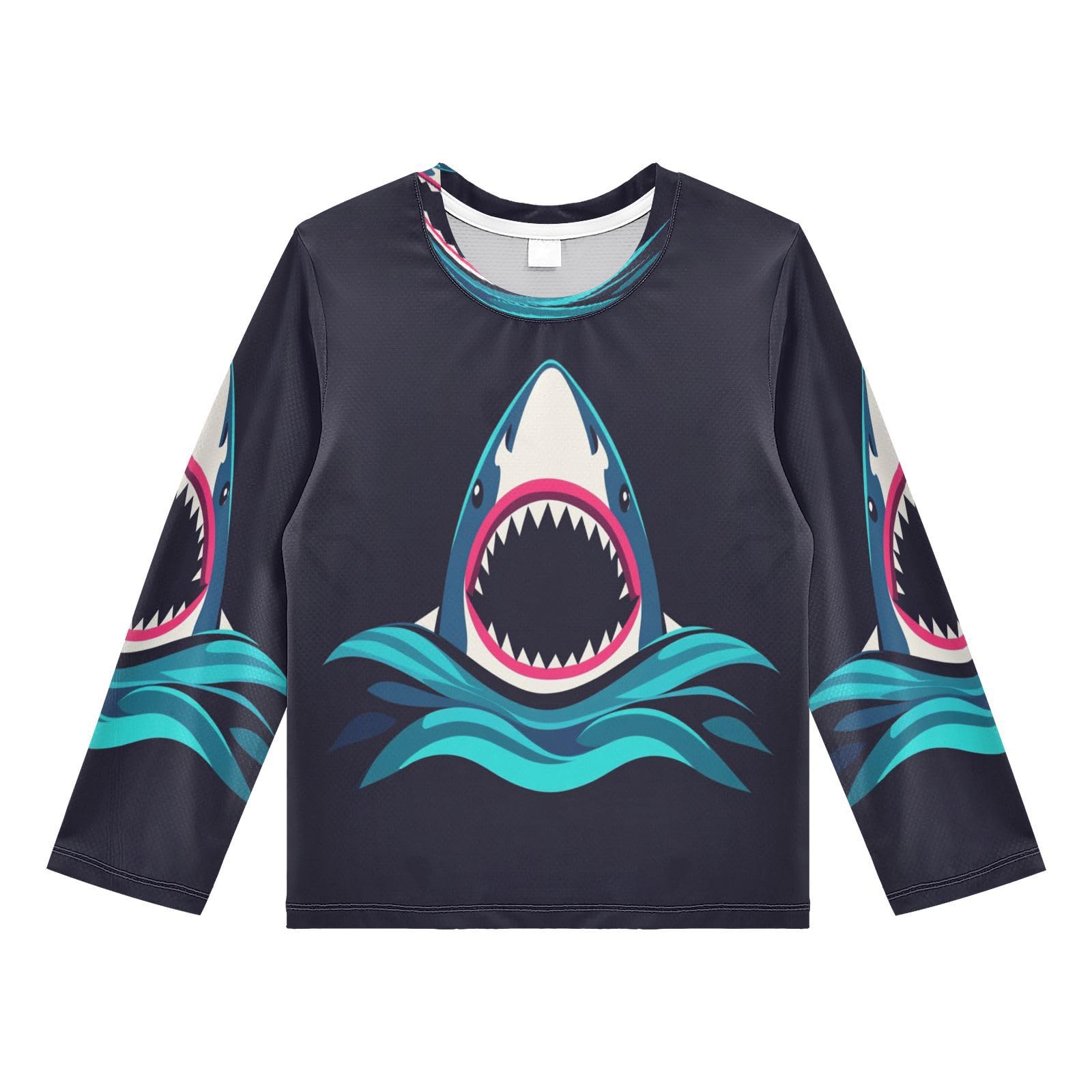 Blue Shark Rash Guard Shirt for Boys Sun Protection Shirt for Beach Pool Sport UPF50+ 7-8T