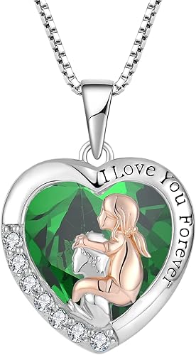 Miniatura 6 de Collar de memoria de plata de ley 925, collar con piedra natal de corazón con texto en inglés "I Love You Forever", regalos para aniversario