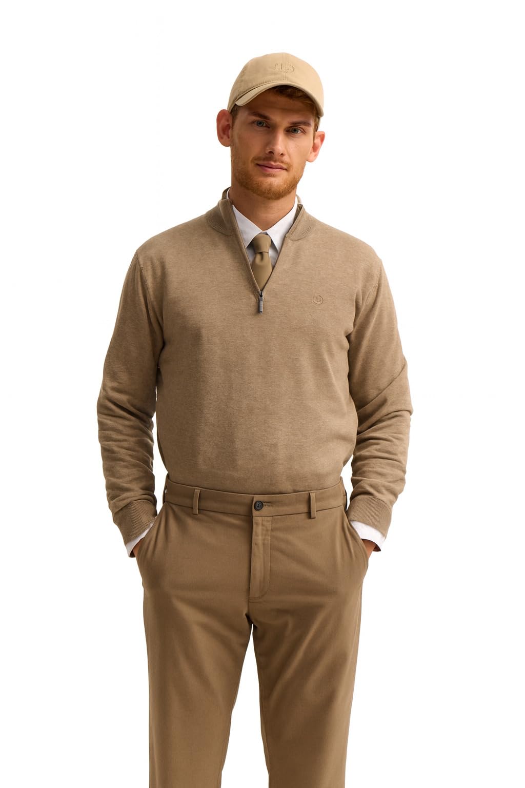 bugatti Herren Troyer 7500-85510D Regular Fit Basic Essential Baumwolle kurzer Reißverschluss