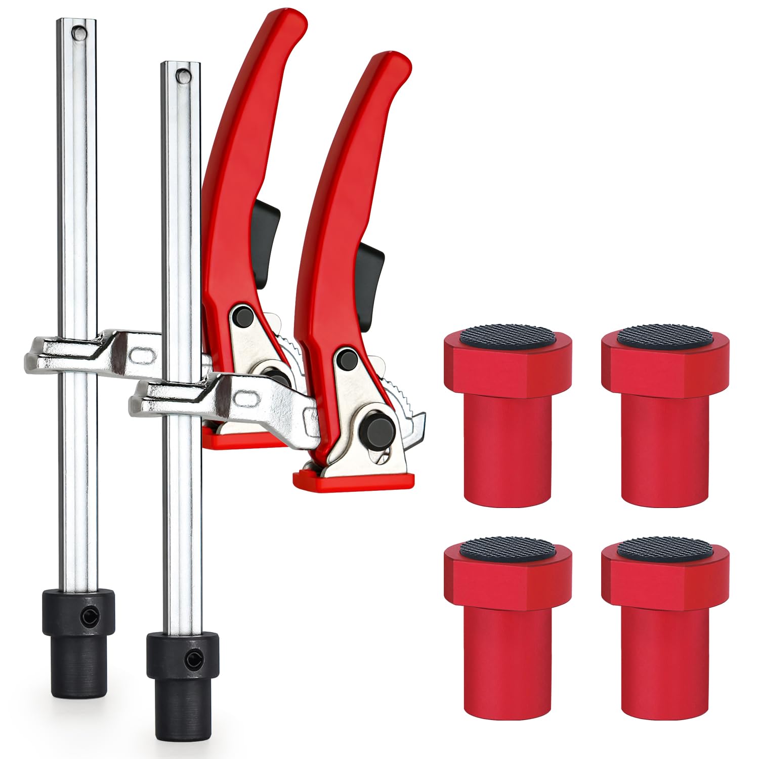 Lot de crochets de banc de 20 mm, 2 pinces à levier à dégagement rapide, 4 supports antidérapants, serre-joints de table en acier au chrome vanadium pour table MFT et établi, travail de bois précis et