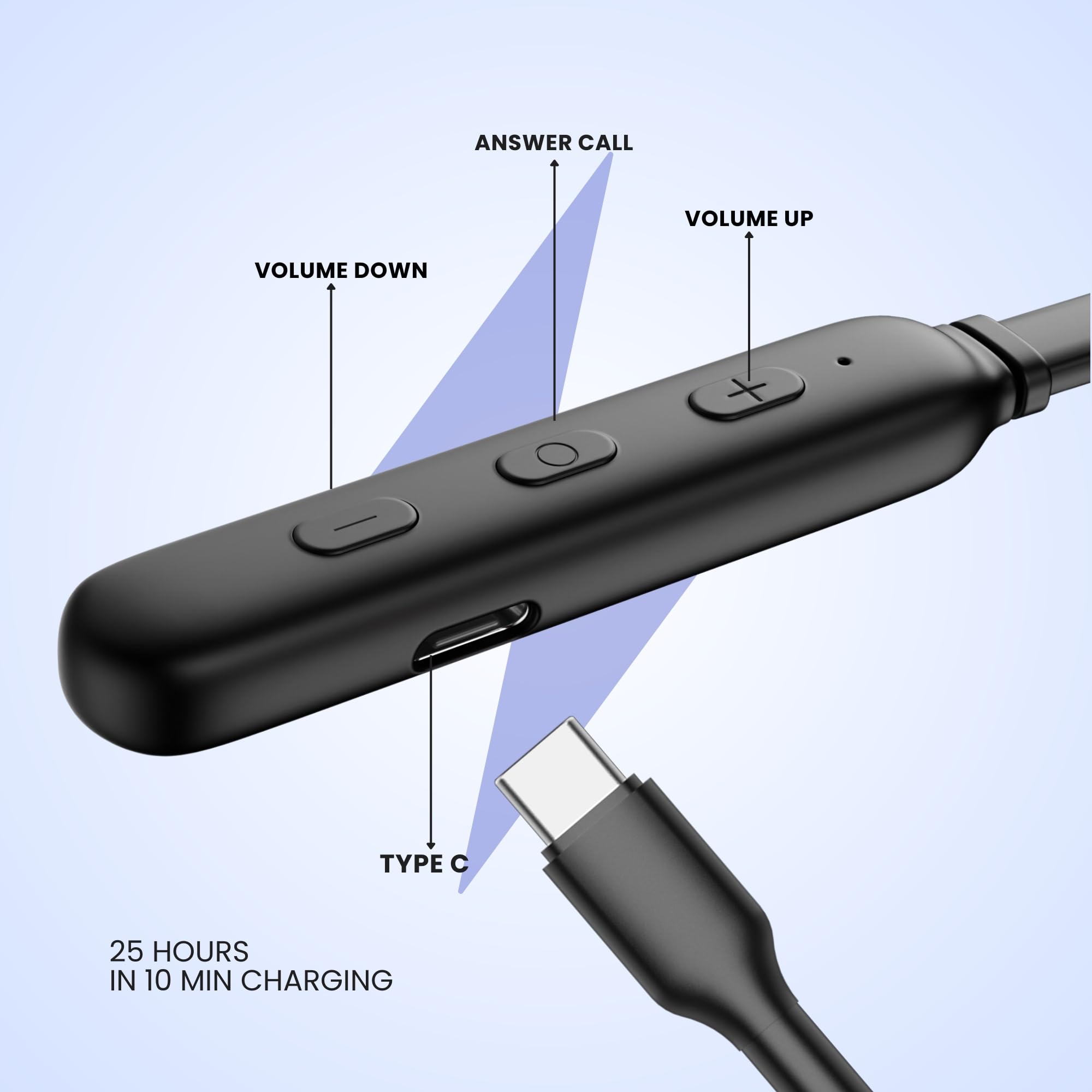 OOGE Tune 8 Neckband Bluetooth Headphones, 30H Playtime, Hi-Fi Bass, Magnetic Eartips, IPX4 Sweat Resistant, Type-C Fast Charging, Sound Pulse Mic (Azure Blue) 2
