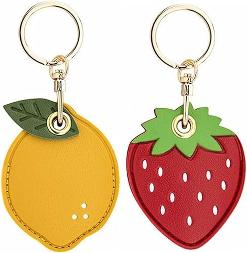 DIFORATE 2个入 バッグペンダント かわいい For Apple AirTag Tile HUAWEI Tag エアタグ アクセスカード 保護カバー/スーツケース/ペット 首輪 収納 キーホルダー 荷物/財布/犬/猫 紛失防止 (レモン+いちご)
