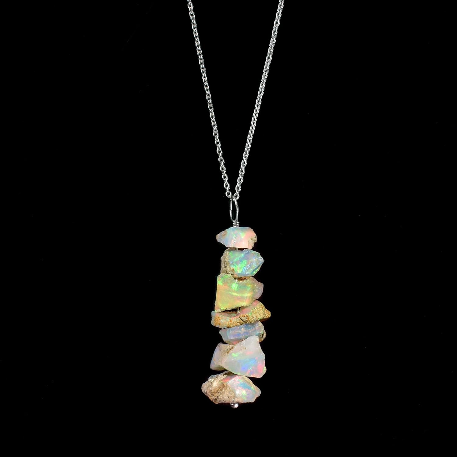 Natural Raw Ethiopian Opal Stone Rough Crystal Gemstone Dainty Women Pendant Necklace, Chakra Healing Crystals, Birthstone, Gift, Chain 18 inch - Image 6