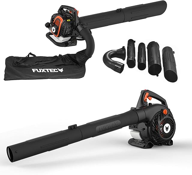 Fuxtec FUXTEC Profi Benzin Laubsauger FX-LBS126P – Laubbläser & Häcksler mit Blasrohr – Saugrohr & 60L Fangsack – Anti-Vibrations-Funktion – Blasgeschwindigkeit 62,7 m/s — Laubsauger