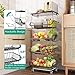 SAYZH Fruit Basket Kitchen Pantry Organizers and Storage - Wooden Top Table, Stackable Metal Wire Basket Stand Cart for Fruit Vegetable Snacks Onion Potato Organization (Black, 5 Tiers)