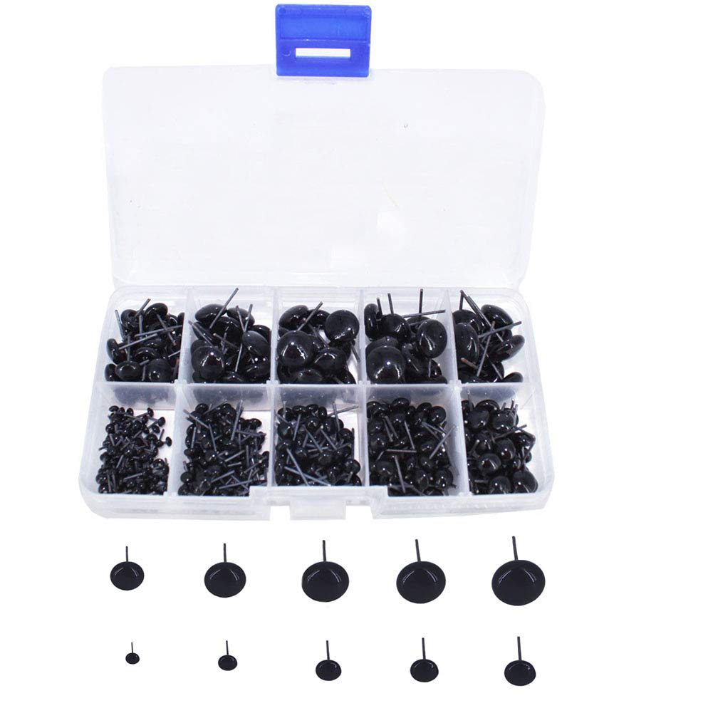 ARTCXC 100Pcs 3-12mm 10Size Black Glass Eyes Kits for Needle Felting Bears Dolls Decoys Sewing Crafts