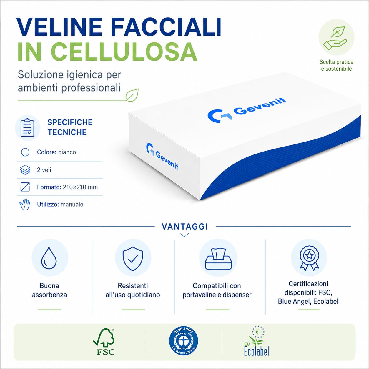 Veline Facciali 2 Veli in Pura Cellulosa 21x21 cm, 40 Confezioni
