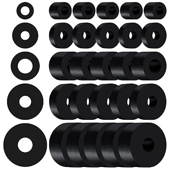 30 PCS Rubber Spacer 5 Sizes Black Non-Slip Thick Grommets Vibration Isolation Round Rubber Flat Washers Spacers Washers for Home and Car Accessories